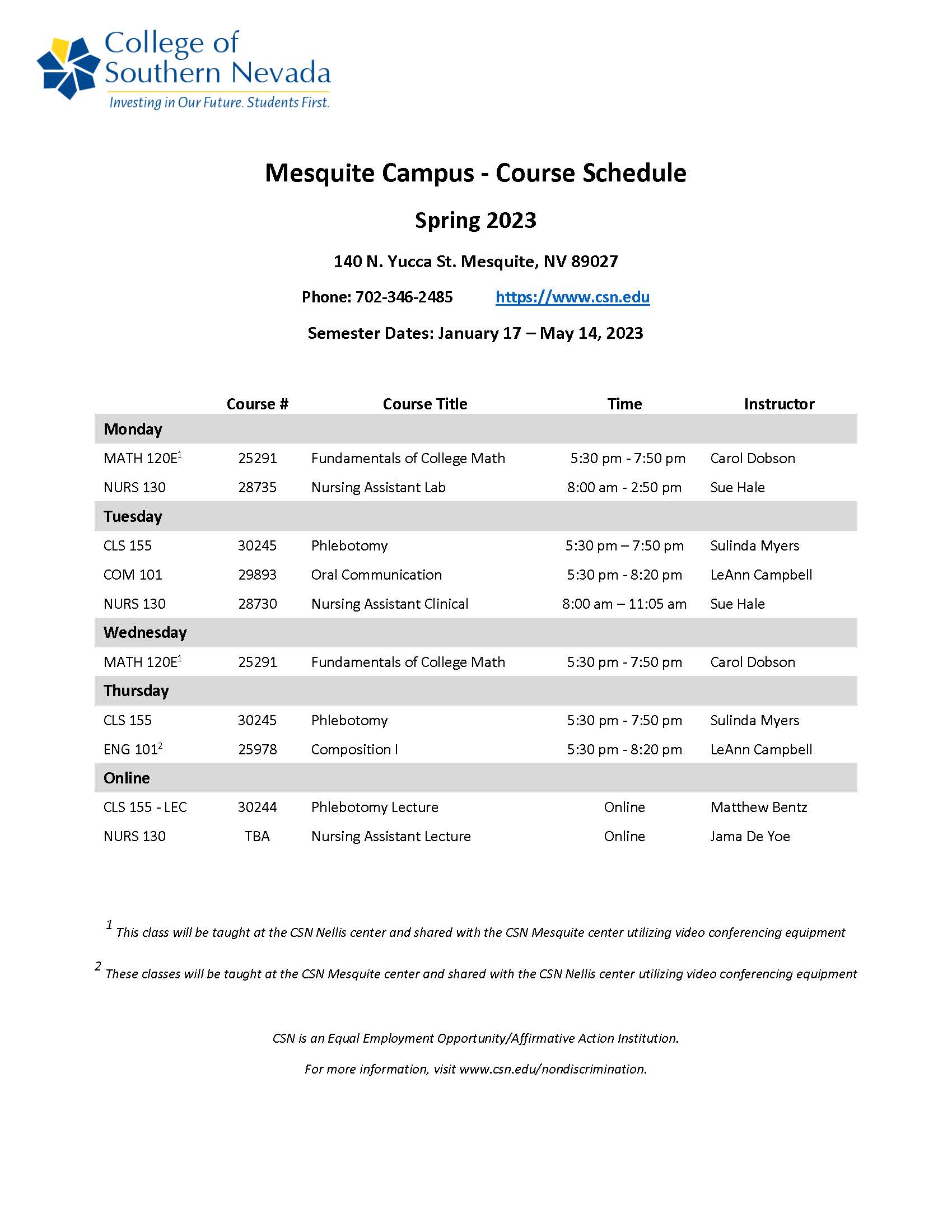 CSN Spring Semester Registration
