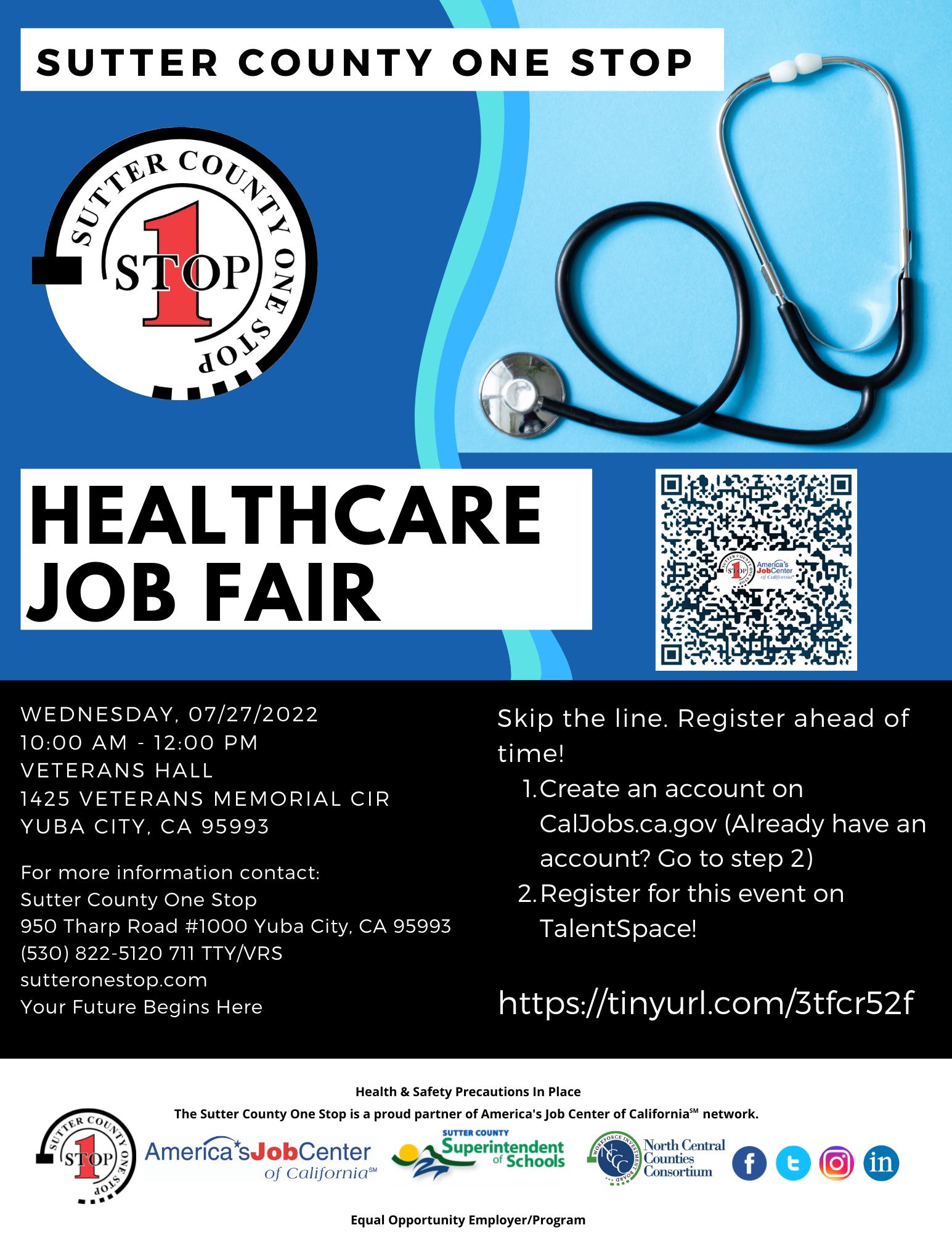 Healthcare Job Fair 7/27/22 10:00am-12:00 @ the Veteran's Hall